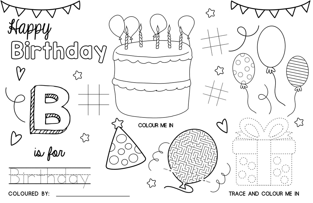 My Birthday Activity Disposable Colouring Placemat (10 Sheets per pack)